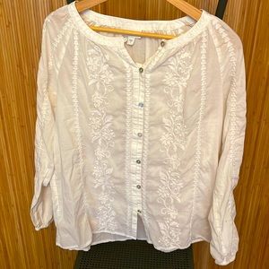J. Jill 100% Cotton Fabric Embroidered Shirt